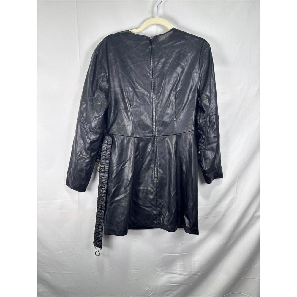 Ronny Kobo x RTR Black Faux Leather Belted Mini Dress Size 10 with Dents - Picture 4 of 7